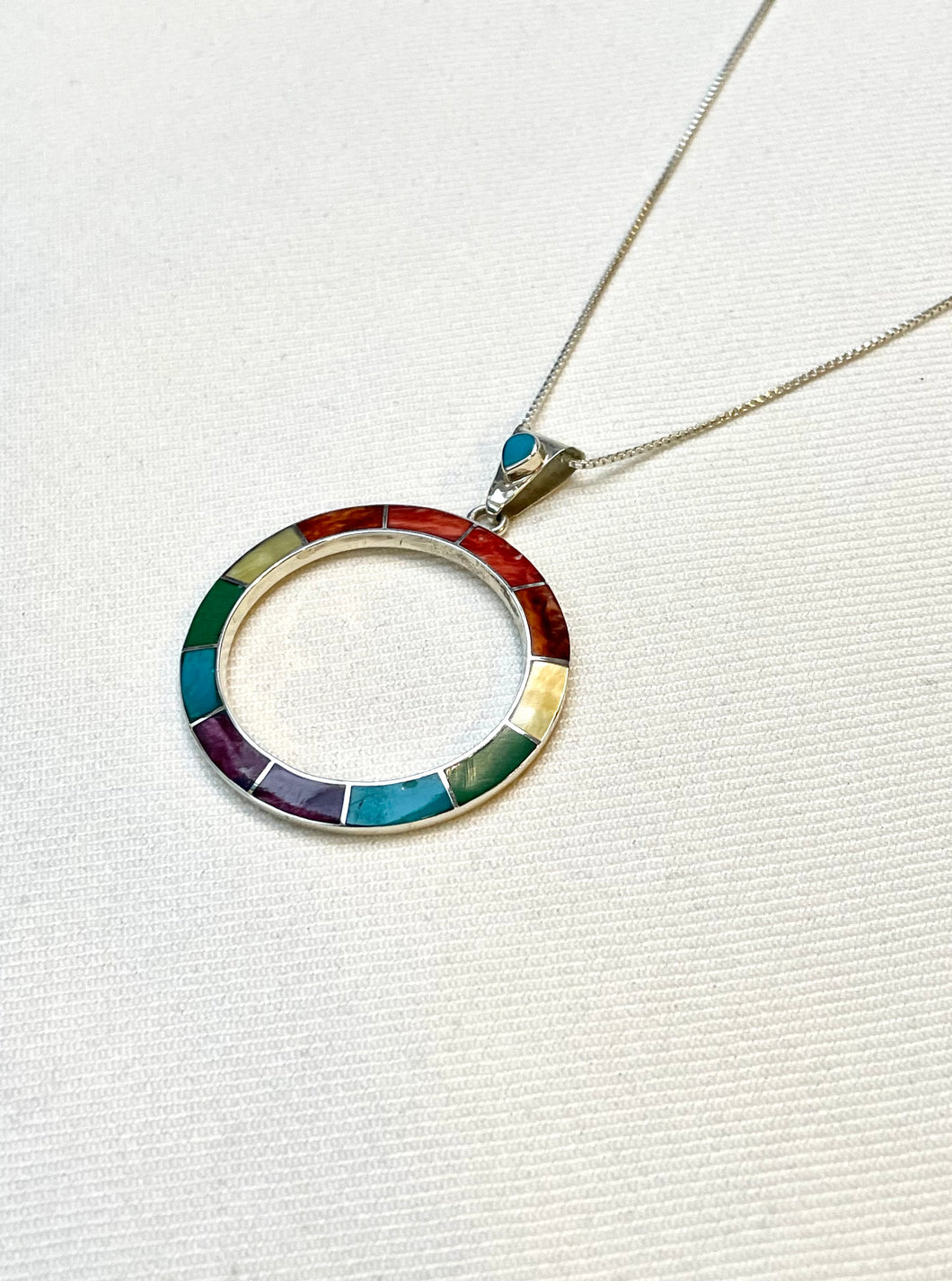 Rainbow Silver Hoop Pendant & Earrings