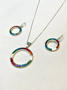 Rainbow Silver Hoop Pendant & Earrings