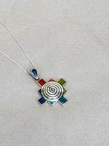 Silver Chakana Pendant - Spiral