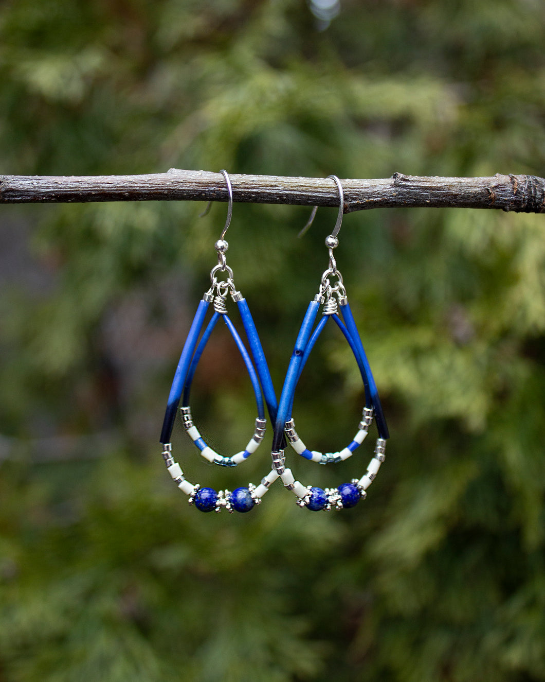 BLUE Double Hoop Quill Earrings